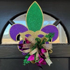 Glittery Mardi Gras Fleur-de-Lis Door Decor